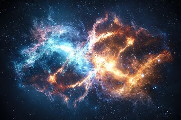 Poster - Galactic collision simulation animated representation of two galaxies merging in space creating stunning visuals of star formations