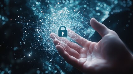 Poster - Reaching towards digital security cybersecurity interface virtual space visual content high-tech environment hand perspective cybersecurity concept