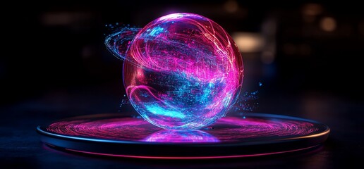 Aufkleber - A glowing orb with swirling energy and vibrant colors on a reflective surface.