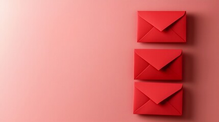 Poster - symmetrically arranged red envelopes on pastel pink minimalist background with ample copy space mode