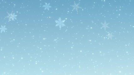Poster - Winter snow animation, snowflake illustration slow falling bright blue background