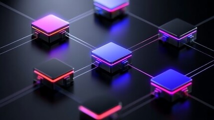 Poster - Abstract network of glowing cubes.