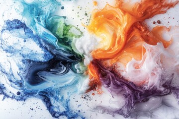Poster - Swirling watercolor paints mixing together on a canvas abstract art creation artistic studio vibrant colors and textures creative process exploration