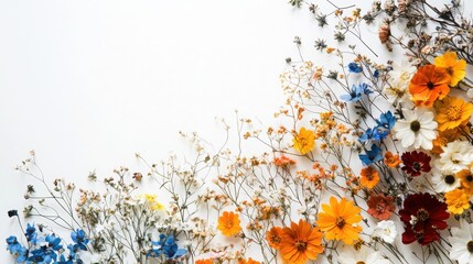 Poster - Creating elegant floral silhouettes pressed flower art displayed on bright white background for an elegant showcase
