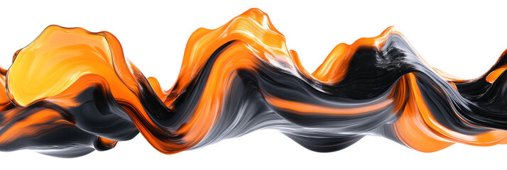 Poster - 3D Orange and Black Wave Holographic Abstract on transparent Background