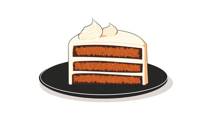 Wall Mural - Carrot cake with visible frosting layers on a round flat plate, Food Illustration