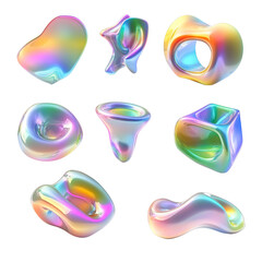 Poster - 3D Set of Abstract Gradient Shapes with Holographic Fluid Effect on transparent Background