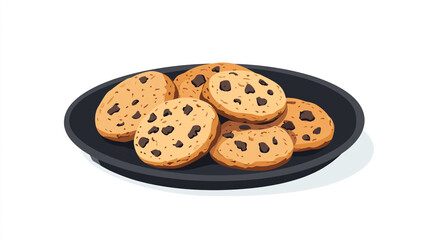 Wall Mural - Pile of oatmeal cookies arranged on a flat round plate, Food Illustration