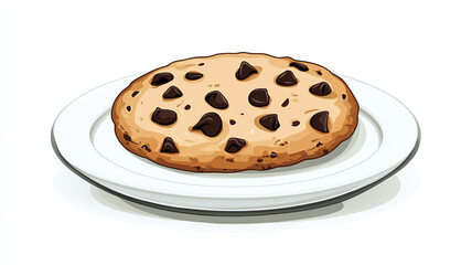 Wall Mural - Single chocolate chip cookie placed on a flat round plate, Food Illustration