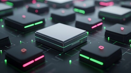 Poster - Abstract technology background with glowing circuit board and digital blocks.