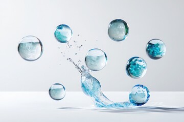 Poster - Artistic concept transparent floating spheres in a dreamy studio setting for visual enhancement