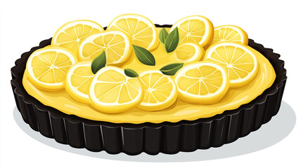 Poster - Tart with firm base, smooth lemon filling, topped with a few scattered pieces, Food Illustration