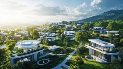 Poster - Enhancing daily living through smart devices in a futuristic neighborhood an artistic depiction of interconnected homes