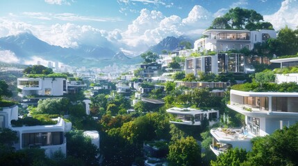Poster - Enhancing daily living through smart devices a futuristic neighborhood interconnected by technology urban environment artistic depiction