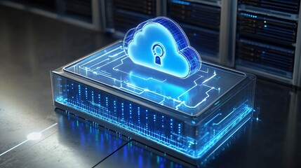 Poster - A digital cloud symbol with a lock, representing secure data storage.
