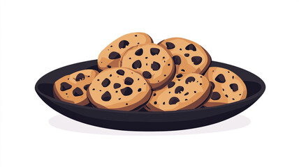 Wall Mural - Group of chocolate chip cookies arranged neatly on a flat serving dish, Culinary Graphic