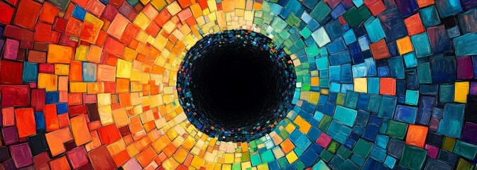 Poster - A colorful mosaic of squares with a black hole in the center