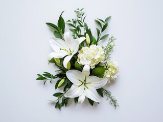 Poster - Creating serenity a sophisticated arrangement of white lilies and greenery on a minimalist background for calmness and tranquility