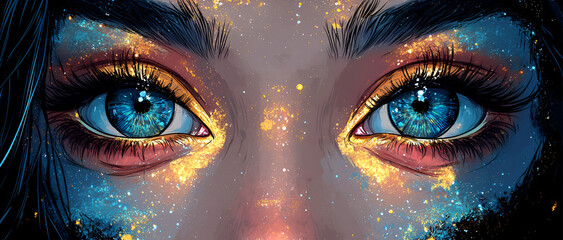 Sticker - Celestial Eyes Golden Makeup Cosmic Glitter