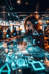 Poster - Analytics dashboard projected in augmented reality in a modern workspace