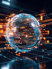 Poster - a globe surrounded by digital connections emphasizing global connectivity