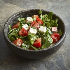 Wall Mural - Greek salad on stone table with rucola