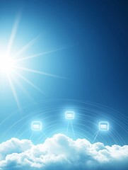 Poster - Seamless cloud connectivity shown as a glowing network linking devices in a bright blue sky