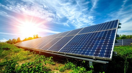 Wall Mural - solar cell in solar farm, alternative energy and sustainable energy, photovoltaic, pure energy renew