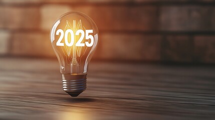 Poster - Conceptual Innovation with Light Bulb Representing the Year 2025 in a Modern Digital Era, Symbolizing Ideas and Future Technology