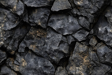 Wall Mural - Black white dark gray rock stone basalt mountain granite volcanic texture background. Close-up. 3d. Cracked collapse, broken, crumbled.