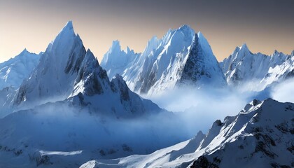 Poster - shimmering misty mountains an abstract futuristic d landscape isolated on a transparent background, 