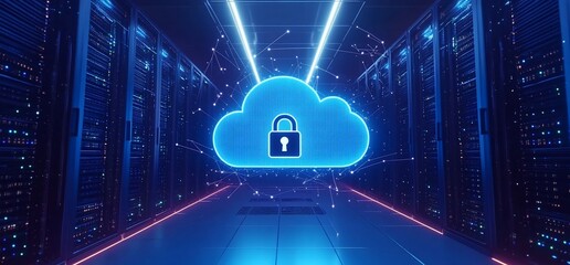 Poster - A digital cloud with a lock symbol, representing secure data storage.