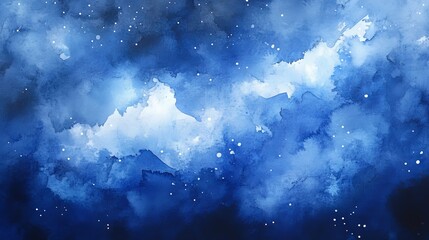 Wall Mural - vibrant blue watercolor space background illustration painting featuring nebulas, stars, and abstrac