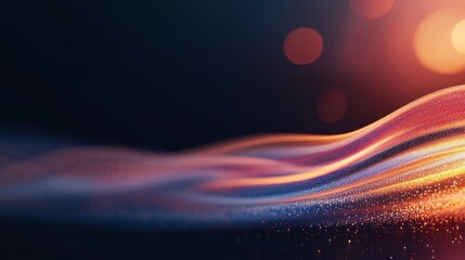 Poster - A fluid holographic wave curves across a black background, showcasing shifting rainbow colors that create a vibrant and futuristic digital landscape with space for text