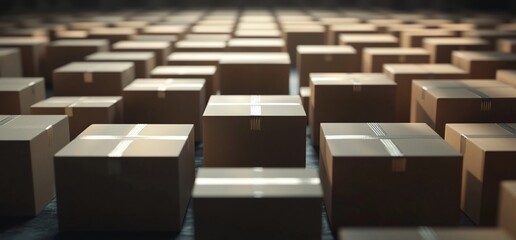 Leinwandbilder - A vast array of stacked cardboard boxes in a warehouse setting.