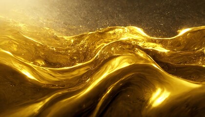 Poster - Spectacular Abstract Glistening Golden Solid Liquid Waves A Mesmerizing Display of Liquid Gold and Solid Yellow Textures Captivating the Eye with Shimmering Elegance and Artistic Depth