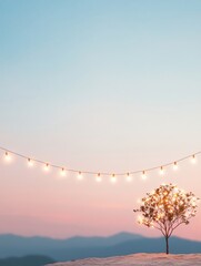 Poster - Idyllic Evening Sky with Festive Lights and Tree on Pastel Horizon