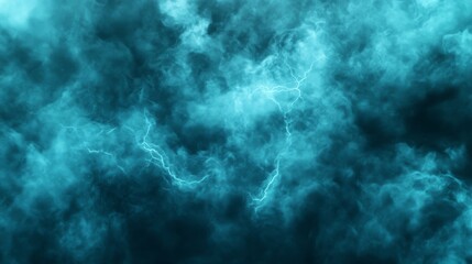 Poster - A bright flash of lightning cuts through dark, turbulent storm clouds at night, creating a striking visual effect with dramatic contrast and ample space for text