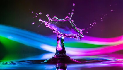 Poster - A Captivating Splash of Water on a Vibrant Neon Light Background Exploring the Intersection of Nature and Technology Through Generative AI Art