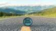 © NEXT-Ai - A road stretches into the distance, featuring a canister marked 'Goal 2025,' symbolizing future aspirations and journeys ahead.
