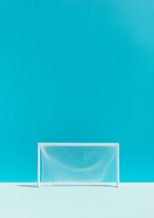 Canvas Print - Minimalist Football Goal on Pastel Blue Field Capturing Abstract Sports Aesthetic