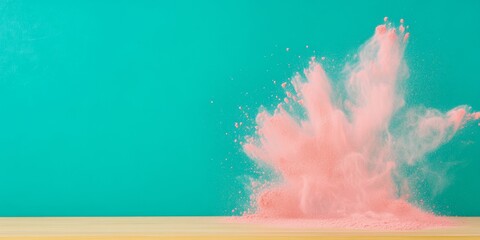 Poster - Pastel Explosion Chalk Dust Burst Against Teal Background