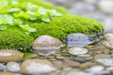 Poster - Serene Stream Ecosystem Pebbles and Moss in Diffused Light