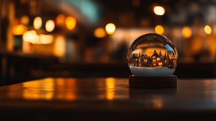 Aufkleber - A whimsical snow globe showcases a charming village with glowing homes, surrounded by swirling snowflakes. The soft light adds a magical touch to the scene