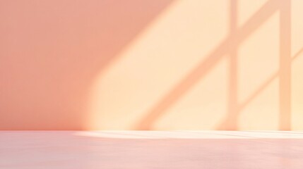 Aufkleber - Sunlit Minimalist Interior with Geometric Shadows on Peach-Colored Wall