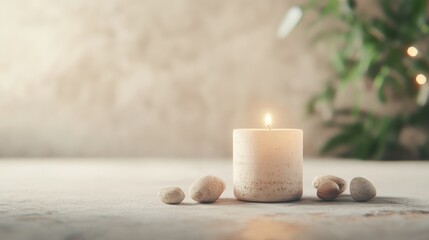 Poster - Serene Candlelit Scene with Natural Elements and Subtle Heritage Vibes