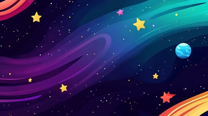 Wall Mural - adorable flat style vector space background with twinkling stars and outer space elements – cute cos