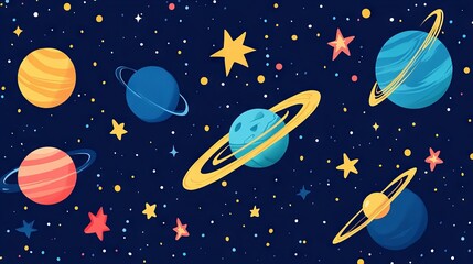 Wall Mural - adorable flat style vector space background with twinkling stars and outer space elements – cute cos