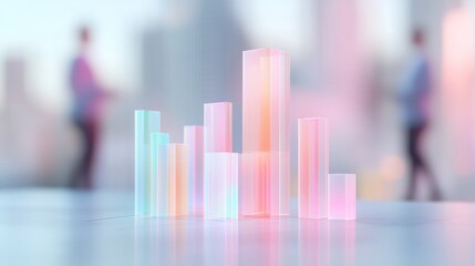 Aufkleber - Holographic Charts and Blurred Figures in a Minimalist Urban Finance Setting