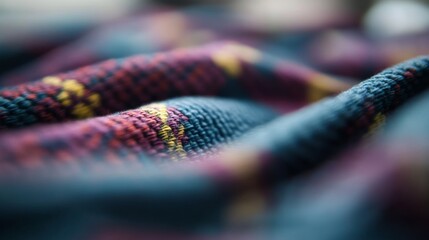 Poster - A single piece of colorful woven fabric displays intricate patterns and textures, reflecting the vibrant hues and cultural richness typical of Hispanic art
